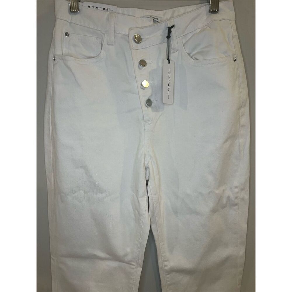 NWT Revolve WeWoreWhat Women's Crossover Straight Leg White Jeans Size 25 - Picture 3 of 9